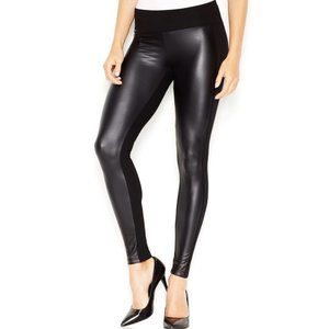 Kensie Black Faux Leather Front Panel Mid Rise Leggings Size M